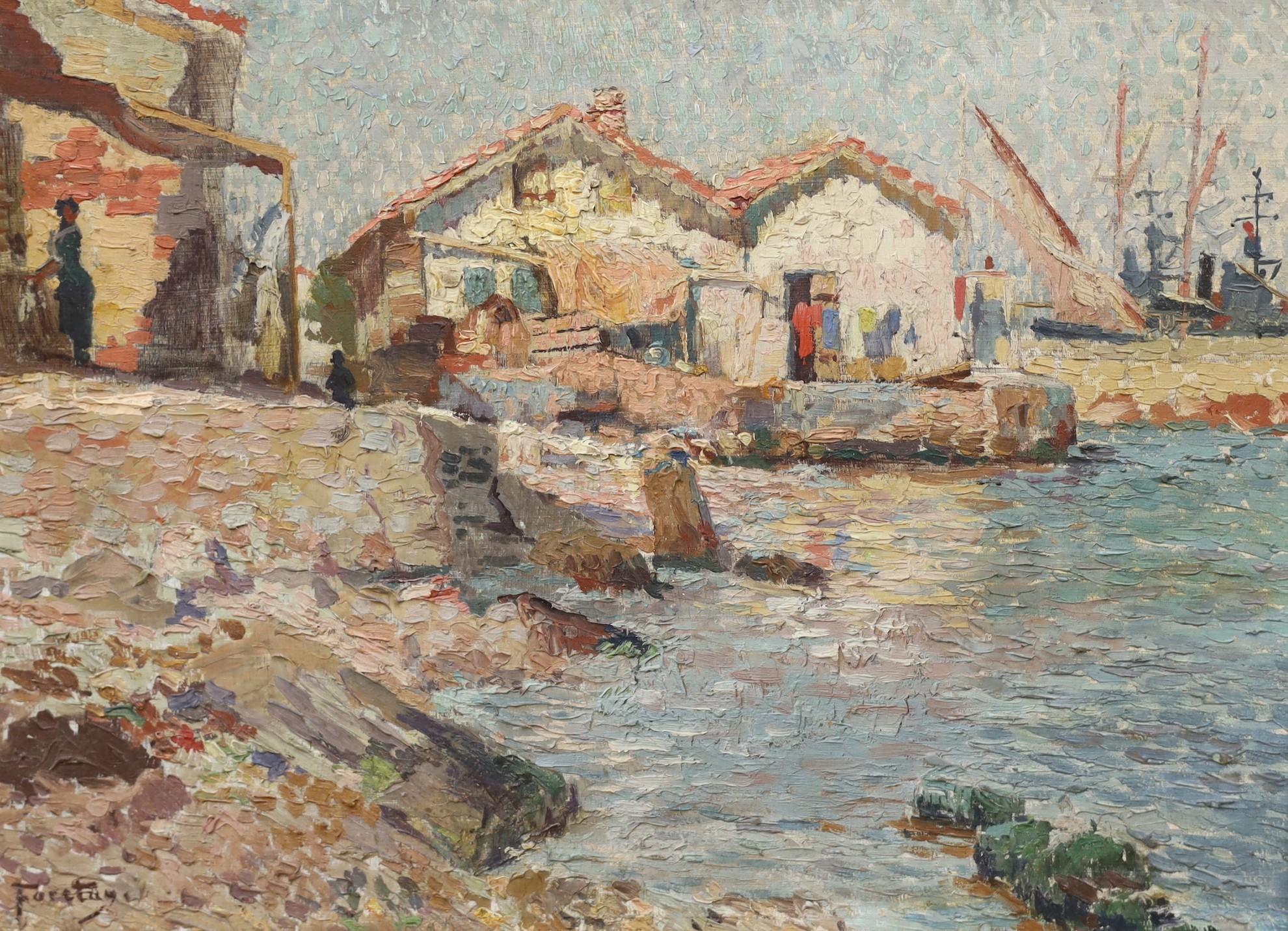 Alfred Jean Foretay (French 1861-1944), oil on board, Mediterranean coastal scene, signed, 29 x 39cm